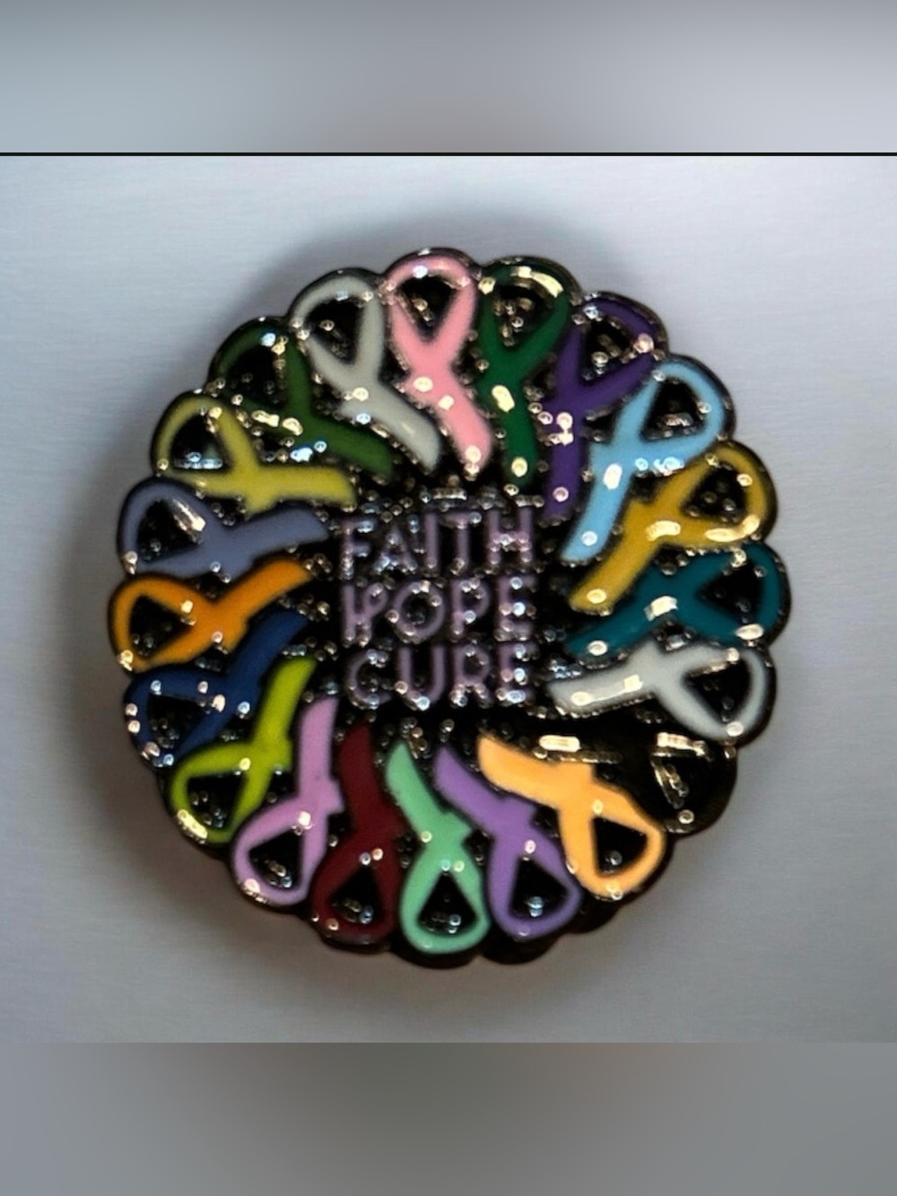 Faith Hope Cure Multicolor Awareness Ribbon Lapel Pin